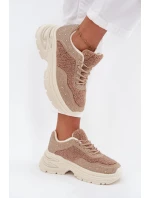 Dámské tenisky s krystaly a beránkovým kožíškem béžové Zarika Dámské tenisky s krystaly a beránkovým kožíškem béžové Zarika