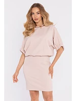 M904 Blůzové šaty s rozparkem na zádech - světle béžové