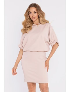 M904 Blůzové šaty s rozparkem na zádech - světle béžové