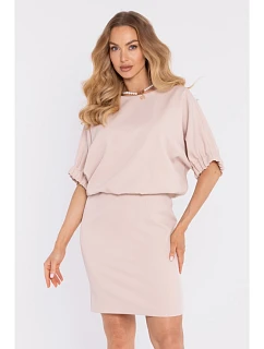 M904 Blůzové šaty s rozparkem na zádech - světle béžové