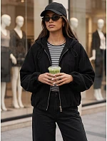 Dámská oversizeová kordová bunda s kapucí, černá, FashionStreet TY6062