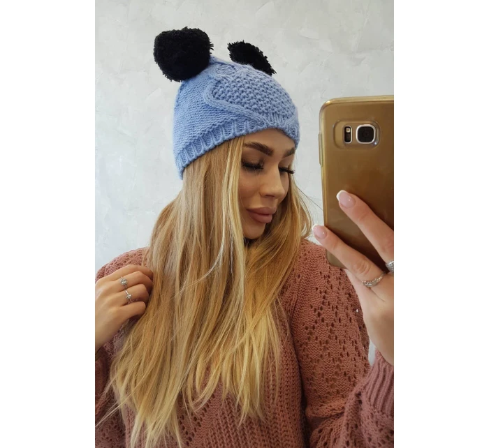 Fleecová čepice 2 bambulky K291 modrá Fleecová čepice 2 bambulky K291 modrá