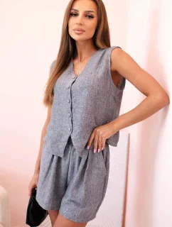 Dámská viskózová souprava – vesta na knoflíky a šortky grafitová melanž