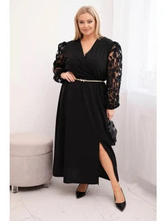 Dámská plus size šaty z viskózy s překládaným výstřihem černá