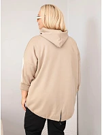 Dámská plus size mikina s kapucí a ozdobnými pásky z viskózy camelová Dámská plus size mikina s kapucí a ozdobnými pásky z viskózy camelová