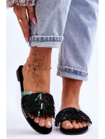 Dámské pantofle s módními ozdobami S.Barski KV-576-4 Černá