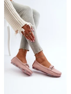 Dámské kožené mokasíny s ozdobou růžové S.Barski LR339