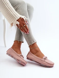 Dámské kožené mokasíny s ozdobou růžové model 21655767 - S.Barski