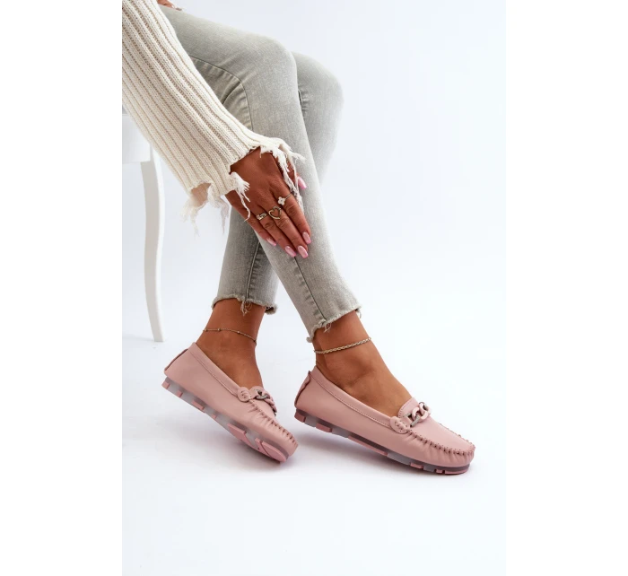 Dámské kožené mokasíny s ozdobou růžové S.Barski LR339