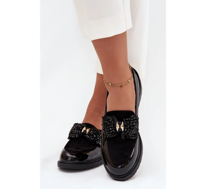 Lakované Dámské Mokasíny S Mašlí S.Barski HY51-319 Černé