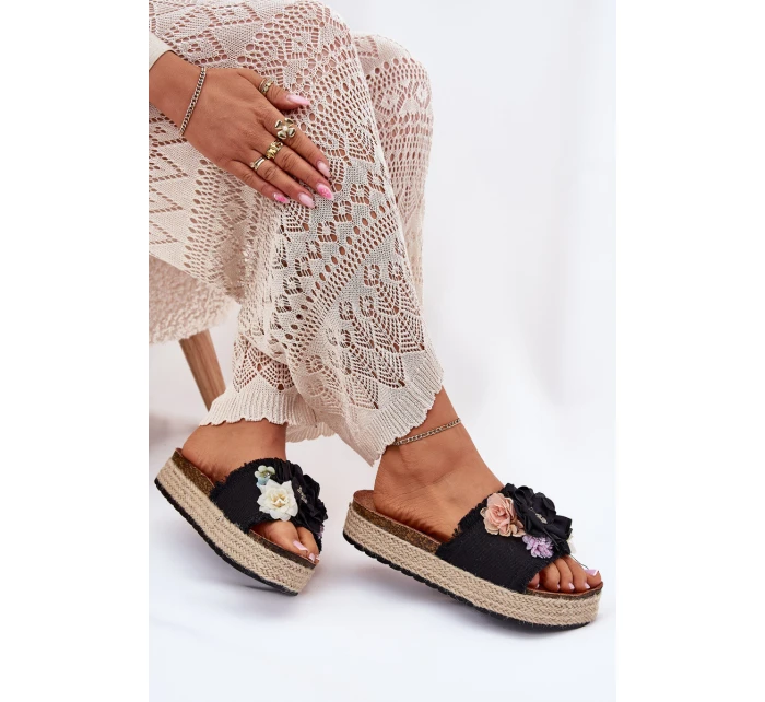 Dámské Sandály S Květinami Platforma S Pletením Černé Zenvanis Dámské Sandály S Květinami Platforma S Pletením Černé Zenvanis