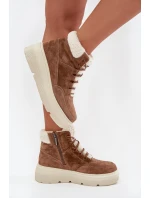 Semišové dámské sněhule s kožíškem na platformě Vinceza 95354 Camel