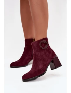 Semišové kotníčkové boty na podpatku s vyztuženým detailem Artiker 57C0016 bordó