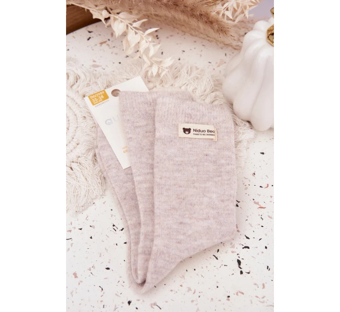 Dámské teplé vlněné ponožky s nášivkou – béžové Dámské teplé vlněné ponožky s nášivkou – béžové