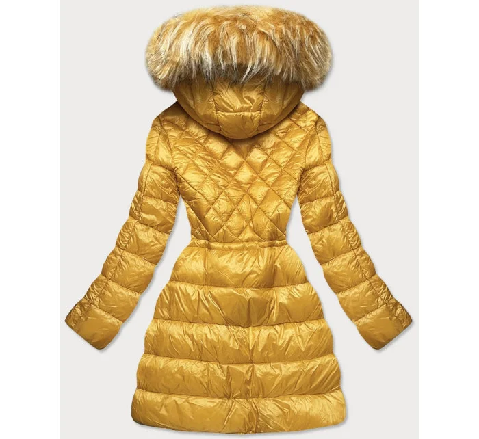Žlutá dámská prošívaná bunda s kapucí (8957-c)