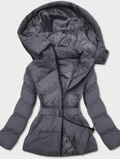 Tmavě šedá dámská prošívaná bunda s opaskem pro přechodné období (23060-5)