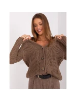 Hnědý dámský svetr bez knoflíků s kostkami (BA-SW-8001-1.16P)