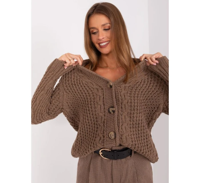 Hnědý dámský svetr bez knoflíků s kostkami (BA-SW-8001-1.16P)