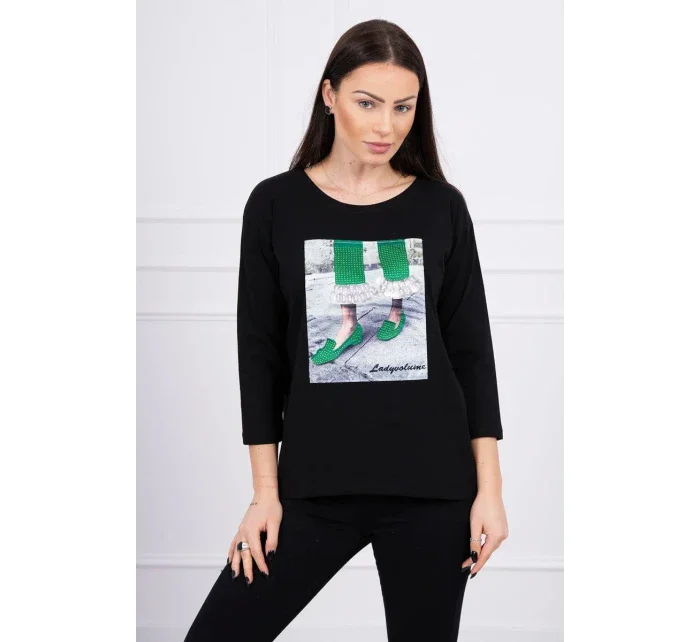 3D grafická halenka se zirkony černá