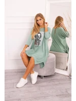 Šaty s potiskem a model 21755714 spodní částí tmavě mátové barvy - K-Fashion