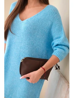 Dámská plus size pletená šaty s výstřihem do V modrá