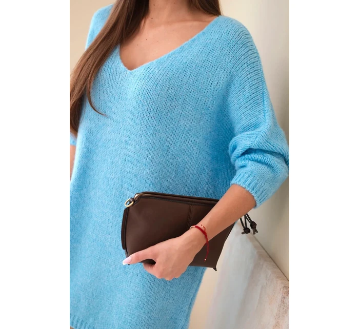 Dámská plus size pletená šaty s výstřihem do V modrá