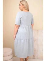 Dámské bavlněné šaty Plus Size s krátkým rukávem a volánem šedý melír