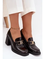 Dámské polobotky na podpatku se zlatým detailem čokoládové model 21710786 - Boto