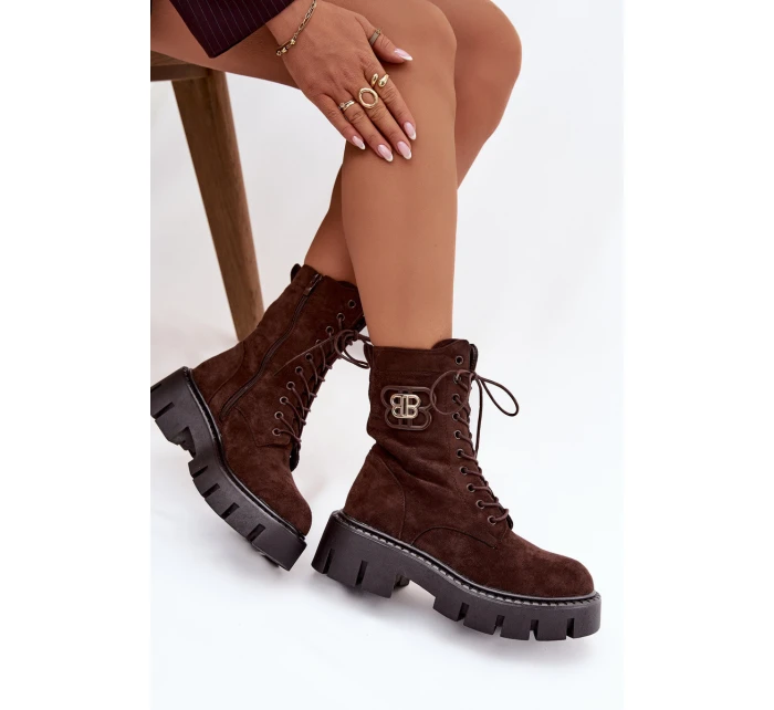 Dámské workery s ozdobným prvkem zateplené čokoládové Ilyane Dámské workery s ozdobným prvkem zateplené čokoládové Ilyane