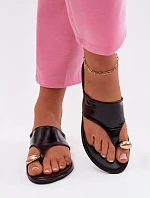 Dámské ploché ekologické kožené pantofle se zlatým detailem Černé Lavessa