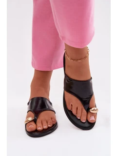 Dámské ploché ekologické kožené pantofle se zlatým detailem Černé model 21956164 - Boto