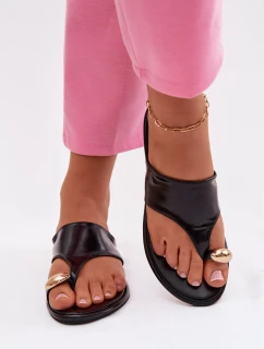 Dámské ploché ekologické kožené pantofle se zlatým detailem Černé model 21956164 - Boto