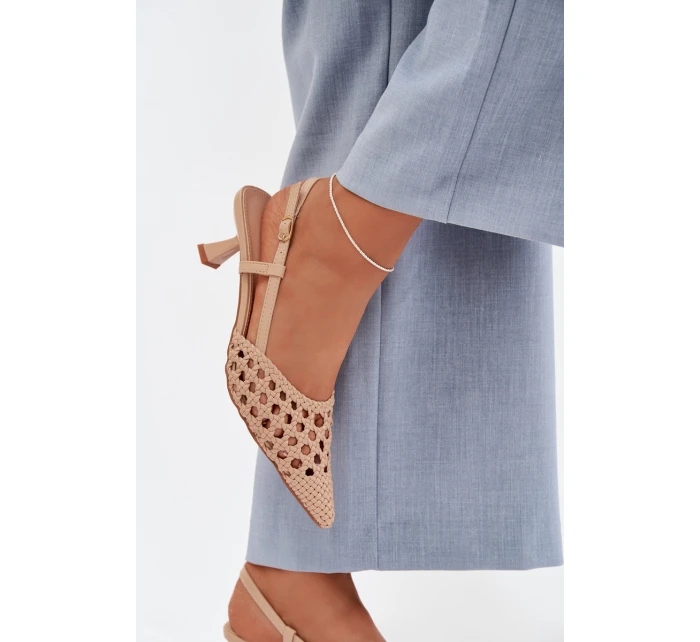 Dámské Pletené Sandály na Podpatku Béžové Selinae