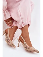 Dámské sandály na podpatku s krajkou tmavě béžové Pelivelle Dámské sandály na podpatku s krajkou tmavě béžové Pelivelle