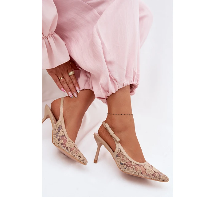 Dámské sandály na podpatku s krajkou tmavě béžové Pelivelle Dámské sandály na podpatku s krajkou tmavě béžové Pelivelle