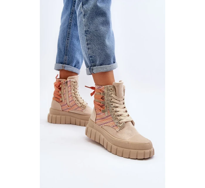 Béžové dámské vysoké tenisky na masivní platformě Kernia Béžové dámské vysoké tenisky na masivní platformě Kernia