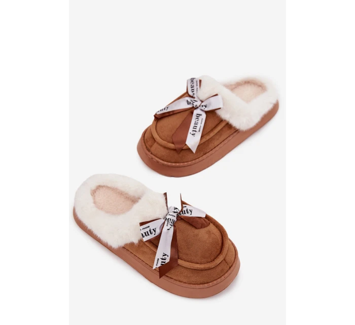 Dámské pantofle s kožíškem a mašlí Fenella – hnědé