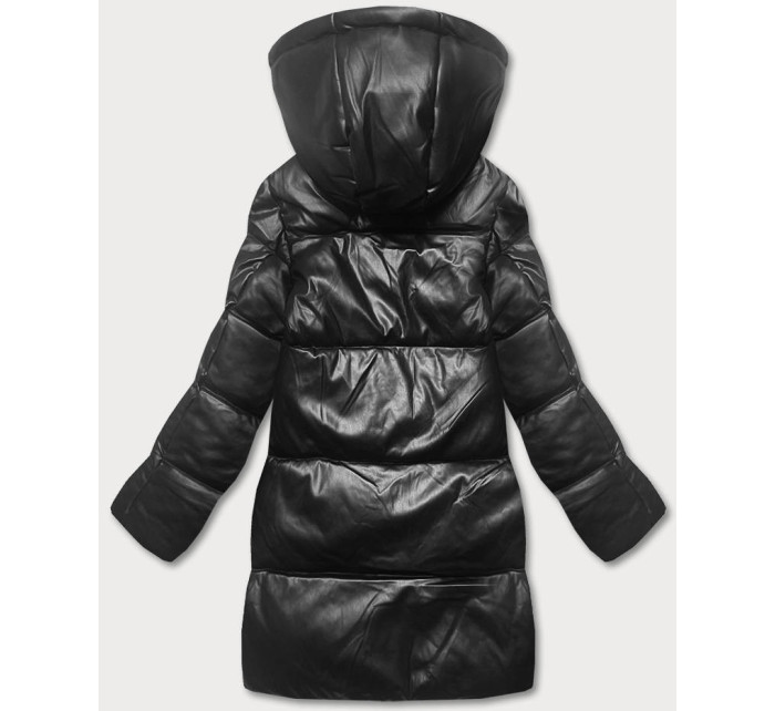 Černo-hnědá volná dámská bunda z ekologické kůže (AG6-20B)
