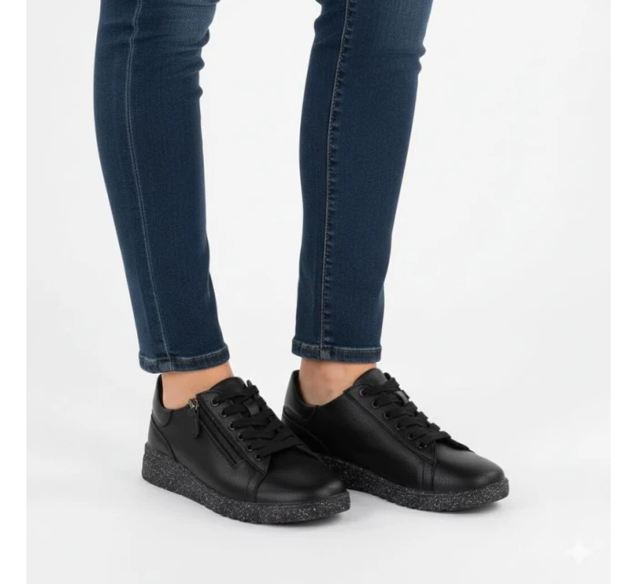 Dámské zvýšené kožené polobotky černé Jezzi 138