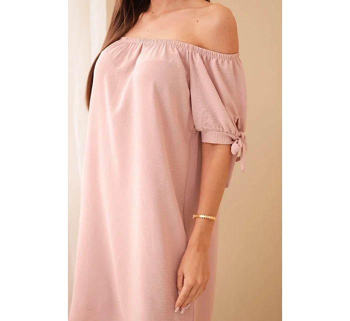 Šaty svázané na rukávech tmavě pudrově růžová