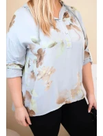 Dámská blůza Plus Size z viskózy s kapucí a květinovým vzorem šedá Dámská blůza Plus Size z viskózy s kapucí a květinovým vzorem šedá