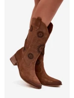 Otevřené dámské kozačky z přírodního semiše na klínu Zazoo 3793 hnědé