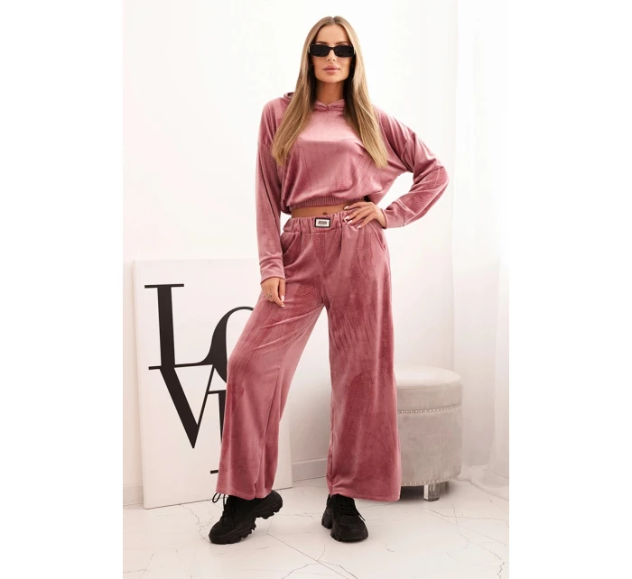 Dámská souprava z veluru se širokými nohavicemi a kapucí tmavě růžová Dámská souprava z veluru se širokými nohavicemi a kapucí tmavě růžová