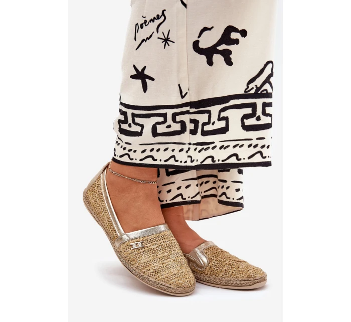 Elegantní Kožené Espadrilky S Pletením Béžovo-Zlaté Zazoo 10178