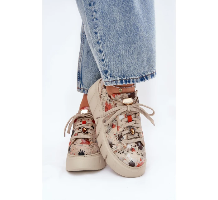 Kožené sneakersy na platformě Maciejka 06891-18 béžové Kožené sneakersy na platformě Maciejka 06891-18 béžové