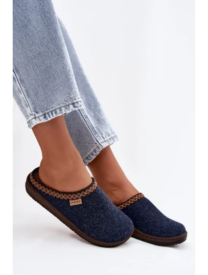 Dámské pantofle s výšivkou model 21725227 tmavě modré - Inblu