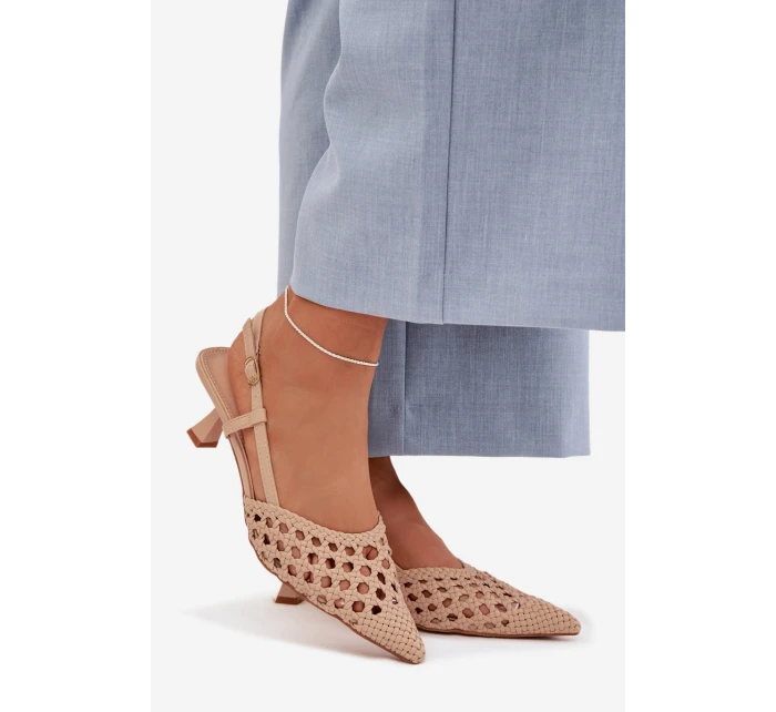 Dámské Pletené Sandály na Podpatku Béžové Selinae