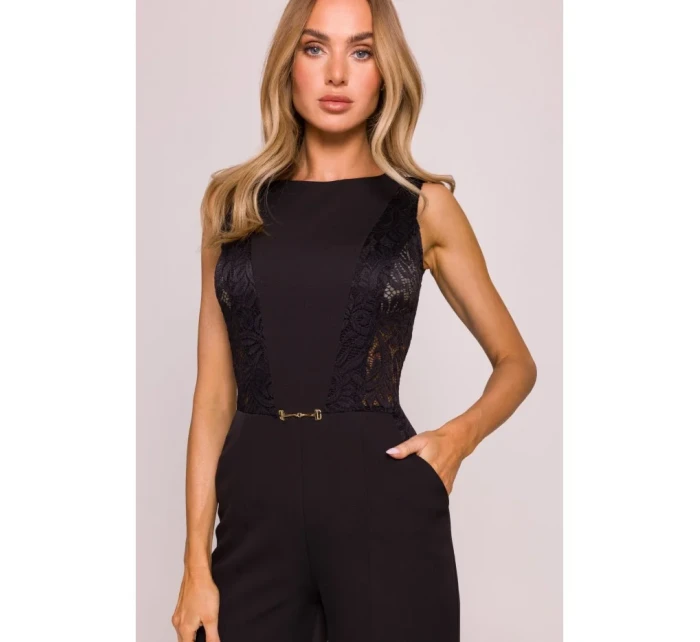 M866 Kombinéza s krajkovými panely - černá M866 Kombinéza s krajkovými panely - černá