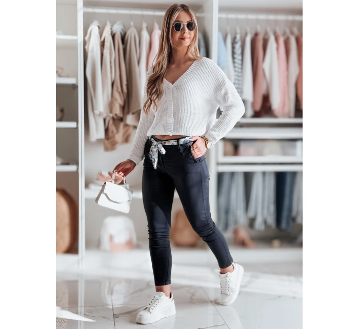 Dámské látkové chinos kalhoty s páskem námořnická modř Dstreet model 21986193 - FashionStreet