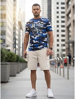 Tshirt męski klasyczny moro z nadrukiem niebieski model 22225091 - FashionStreet